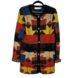 Anthropologie Sparrow Lodestar Lambswool Aztec Button Front Cardigan Medium Red